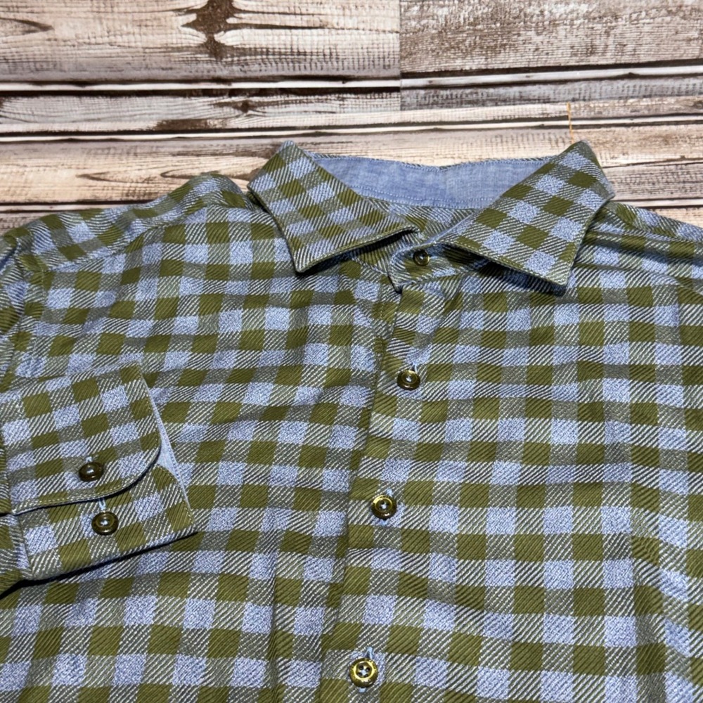 Hammer Made Button Down Flannel Shirt Mens Large Gingham Slim Fit Long Sleeve
